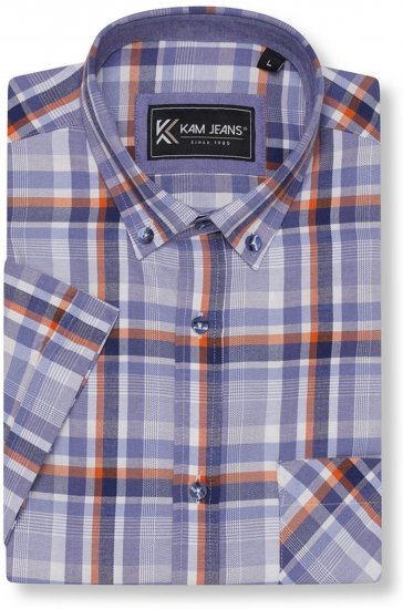 Kam Jeans 6339 Checked Short Sleeve Shirt Blue - Herrenhemden - Herrenhemden in großen Größen