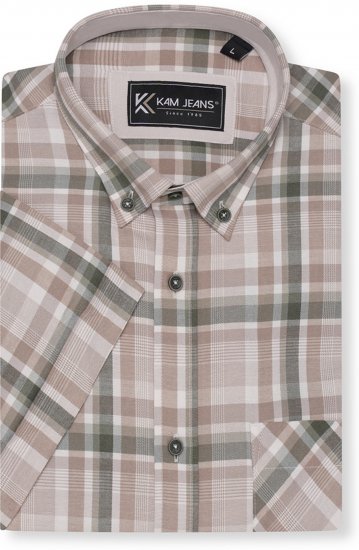Kam Jeans 6339 Checked Short Sleeve Shirt Beige - Herrenhemden - Herrenhemden in großen Größen
