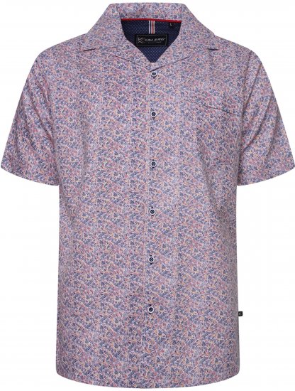 Kam Jeans 6343 Hawaiian Collar Floral Short Sleeve Shirt Navy - Herrenhemden - Herrenhemden in großen Größen