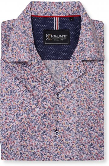 Kam Jeans 6343 Hawaiian Collar Floral Short Sleeve Shirt Navy - Herrenhemden - Herrenhemden in großen Größen