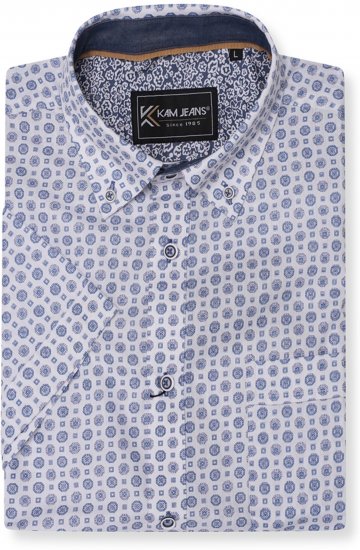 Kam Jeans 6345 Jewel Pattern Short Sleeve Shirt Blue - Herrenhemden - Herrenhemden in großen Größen