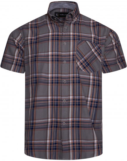 Kam Jeans 6350 Casual Checked Short Sleeve Shirt Grey - Herrenhemden - Herrenhemden in großen Größen