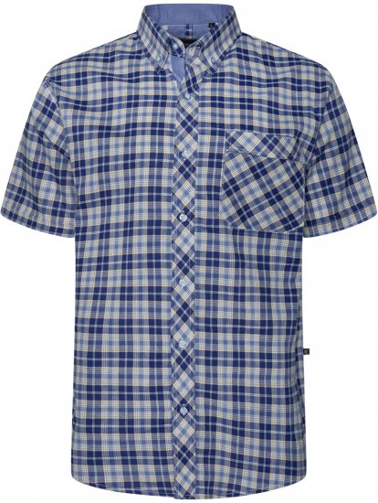 Kam Jeans 6370 Checked Short Sleeve Shirt Blue - Herrenhemden - Herrenhemden in großen Größen