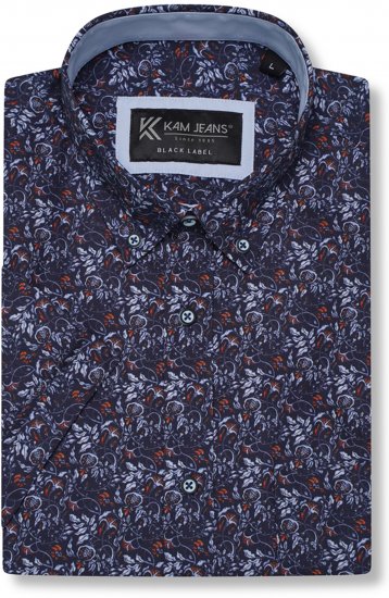 Kam Jeans P044 Premium Floral Printed Moonlight - Kurzarmhemden - Herren Kurzarmhemden Große Größen