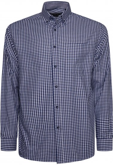 Kam Jeans 6351 Classic Gingham Shirt Long Sleeve Navy - Herrenhemden - Herrenhemden in großen Größen