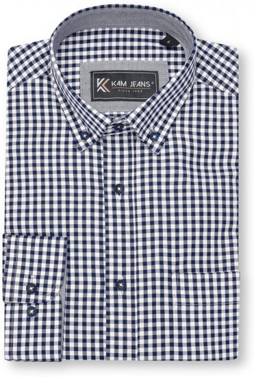 Kam Jeans 6351 Classic Gingham Shirt Long Sleeve Navy - Herrenhemden - Herrenhemden in großen Größen