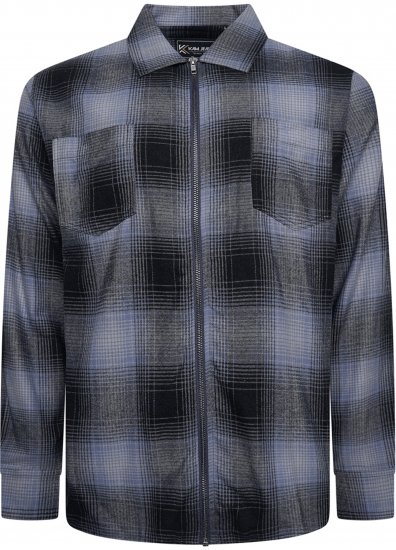 Kam Jeans 6354 Zip Through Check Shirt Charcoal - Herrenhemden - Herrenhemden in großen Größen