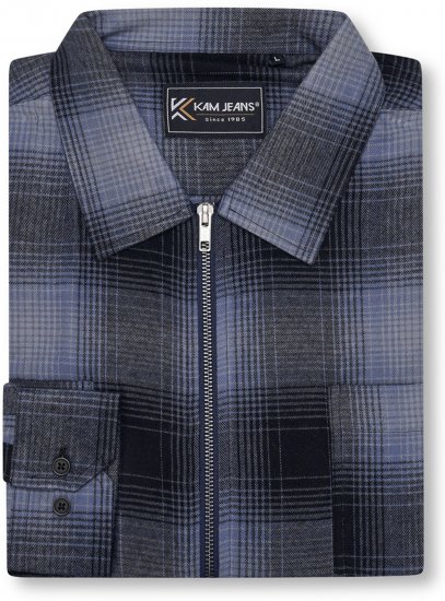 Kam Jeans 6354 Zip Through Check Shirt Charcoal - Herrenhemden - Herrenhemden in großen Größen