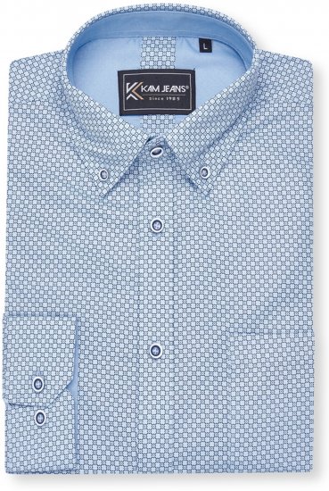 Kam Jeans 6361 All Over Geo Print Long Sleeve Shirt Sky Blue - Herrenhemden - Herrenhemden in großen Größen