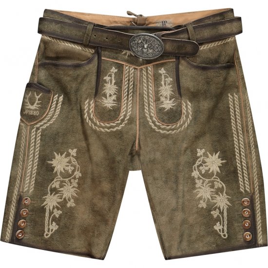 JP1880 Shorts Goat Suede with Belt Buckle Traditional Moss Green - Festmode - Festliche Mode – Stilvoll und bequem feiern