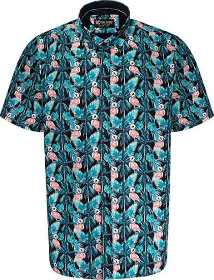 Kam Jeans P024 Flamingo Print Shirt Black - Herrenhemden - Herrenhemden in großen Größen