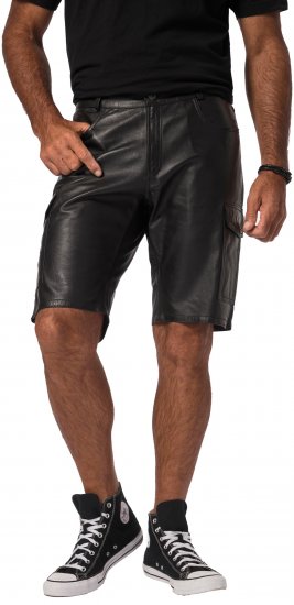 JP1880 Leather Shorts Cargo Pockets Lamb Nappa Leather Black - Herrenshorts - Herrenshorts in großen Größen