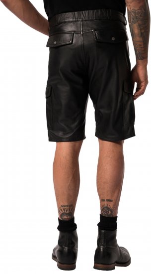JP1880 Leather Shorts Cargo Pockets Lamb Nappa Leather Black - Herrenshorts - Herrenshorts in großen Größen