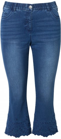 Ulla Popken Cropped Flared Eyelet Jeans Denim Blue - Jeans & Hosen in Großen Größen – Plus Size - 