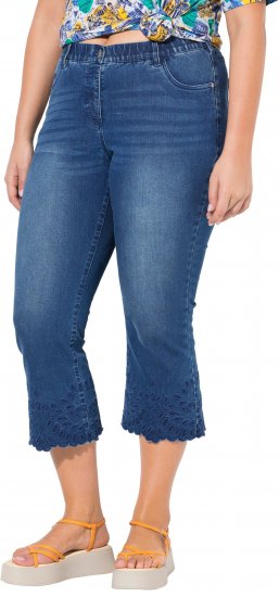 Ulla Popken Cropped Flared Eyelet Jeans Denim Blue - Jeans & Hosen in Großen Größen – Plus Size - 