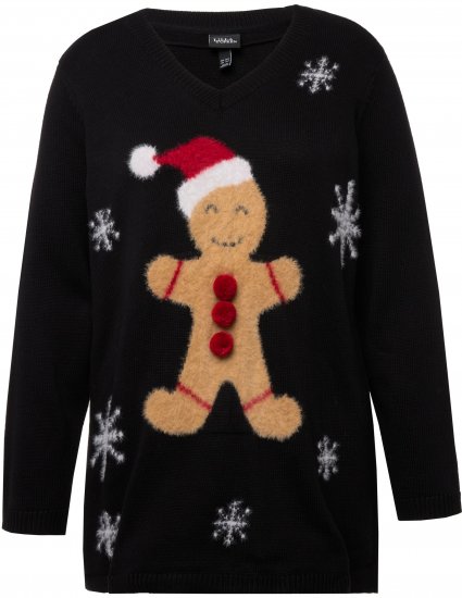 Ulla Popken Gingerbread Man Christmas Sweater Black - Hoodies & Sweatshirts - 
