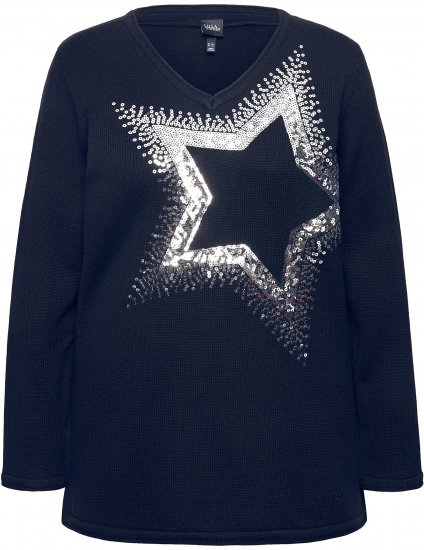 Ulla Popken Sequined Star Rolled Edge Sweater Navy - Hoodies & Sweatshirts - 