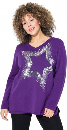 Ulla Popken Sequined Star Rolled Edge Sweater Dark Purple - Hoodies & Sweatshirts - 