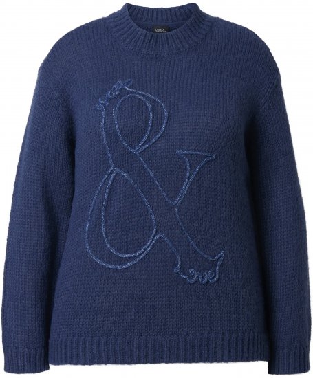 Ulla Popken Textured Glitter Embroidery Oversized Sweater Ink Blue - Hoodies & Sweatshirts - 