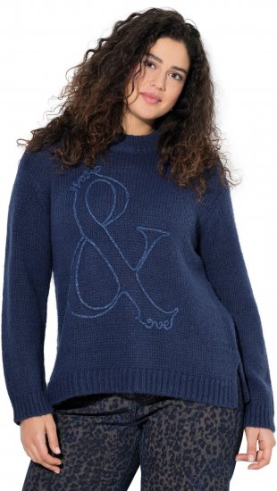 Ulla Popken Textured Glitter Embroidery Oversized Sweater Ink Blue - Hoodies & Sweatshirts - 