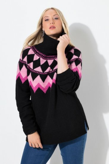 Ulla Popken Neon Alpine Pattern Long Sleeve Turtleneck Sweater Light Pink - Hoodies & Sweatshirts - Kuschelige Sweatshirts, Hoodies & Strick