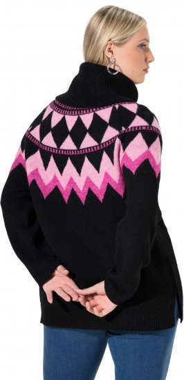 Ulla Popken Neon Alpine Pattern Long Sleeve Turtleneck Sweater Light Pink - Hoodies & Sweatshirts - 