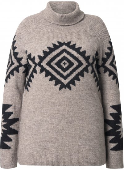 Ulla Popken Aztec Pattern Turtleneck Sweater Pebble Grey - Hoodies & Sweatshirts - 