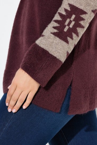 Ulla Popken Aztec Pattern Turtleneck Sweater Plum - Hoodies & Sweatshirts - Kuschelige Sweatshirts, Hoodies & Strick