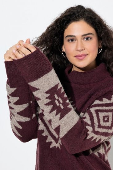 Ulla Popken Aztec Pattern Turtleneck Sweater Plum - Hoodies & Sweatshirts - Kuschelige Sweatshirts, Hoodies & Strick