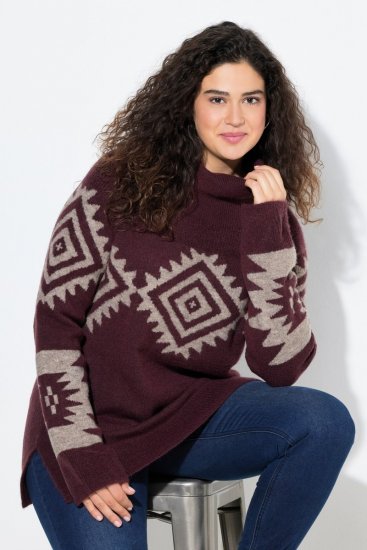 Ulla Popken Aztec Pattern Turtleneck Sweater Plum - Hoodies & Sweatshirts - Kuschelige Sweatshirts, Hoodies & Strick