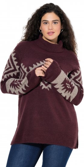 Ulla Popken Aztec Pattern Turtleneck Sweater Plum - Hoodies & Sweatshirts - 
