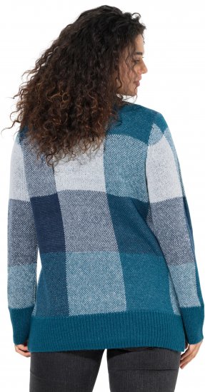 Ulla Popken Grand Check Long Sleeve Sweater Teal - Hoodies & Sweatshirts - 