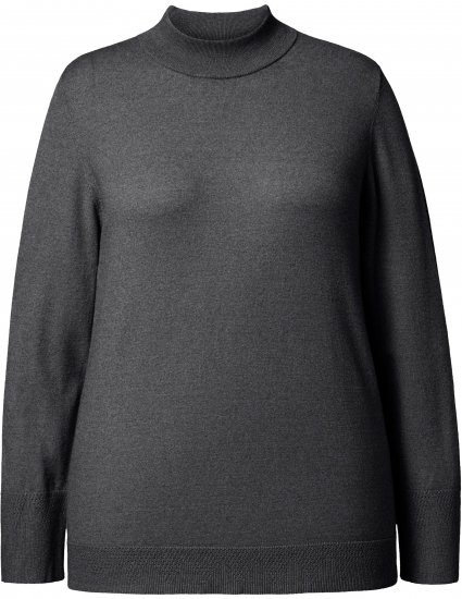 Ulla Popken Long Sleeves Mock Turtleneck Sweater Charcoal Grey Melange - Hoodies & Sweatshirts - 
