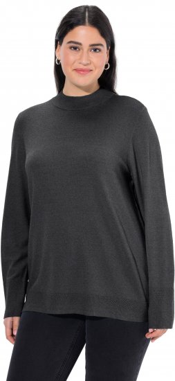 Ulla Popken Long Sleeves Mock Turtleneck Sweater Charcoal Grey Melange - Hoodies & Sweatshirts - 
