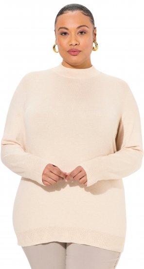 Ulla Popken Long Sleeves Mock Turtleneck Sweater Nature Melange - Hoodies & Sweatshirts - 