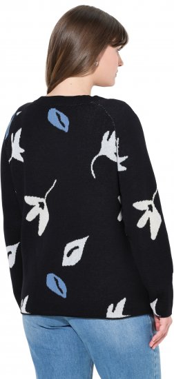 Ulla Popken Eco Cotton Leaf Pattern Long Sleeve Sweater Black - Hoodies & Sweatshirts - 