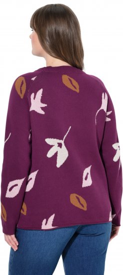 Ulla Popken Eco Cotton Leaf Pattern Long Sleeve Sweater Forest Berry - Hoodies & Sweatshirts - 