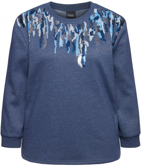 Ulla Popken Sequined Neck Long Sleeve Sweatshirt Ink Blue - Hoodies & Sweatshirts - 