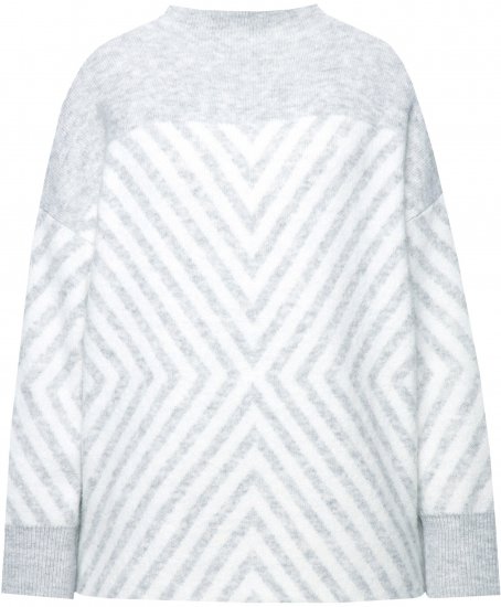 Ulla Popken Graphic Stripe Long Sleeve Turtleneck Sweater Silver Melange - Hoodies & Sweatshirts - 
