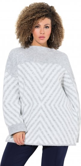 Ulla Popken Graphic Stripe Long Sleeve Turtleneck Sweater Silver Melange - Hoodies & Sweatshirts - 