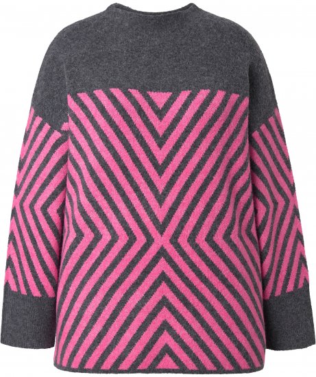 Ulla Popken Graphic Stripe Long Sleeve Turtleneck Sweater Flamingo - Hoodies & Sweatshirts - 