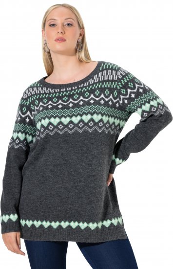 Ulla Popken Norwegian Style Pastel Tone Long Sleeve Sweater Dark Grey Melange - Hoodies & Sweatshirts - 