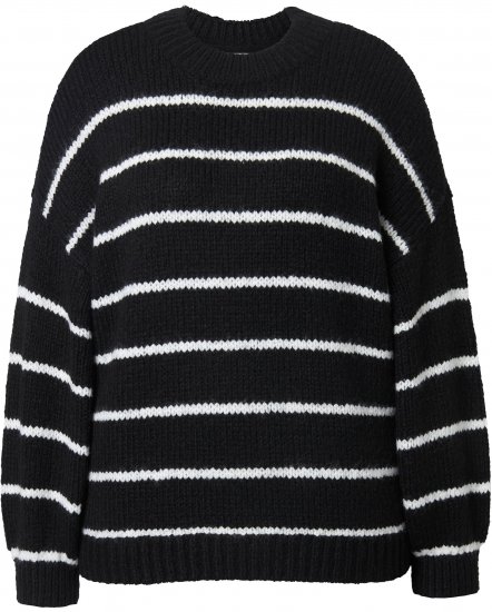 Ulla Popken Oversized Striped Balloon Sleeve Sweater Black - Hoodies & Sweatshirts - 
