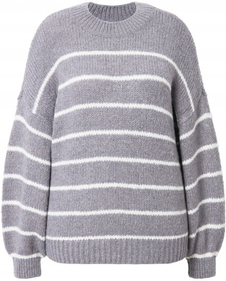 Ulla Popken Oversized Striped Balloon Sleeve Sweater Grey Melange - Hoodies & Sweatshirts - 