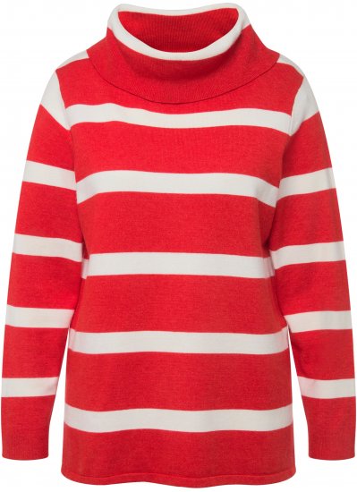 Ulla Popken Stripe Fine Knit Turtleneck Sweater Light Red - Hoodies & Sweatshirts - 