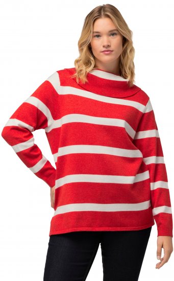 Ulla Popken Stripe Fine Knit Turtleneck Sweater Light Red - Hoodies & Sweatshirts - 