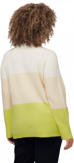 Ulla Popken Block Stripe Long Sleeve V-Neck Sweater Lime Green - Hoodies & Sweatshirts - 