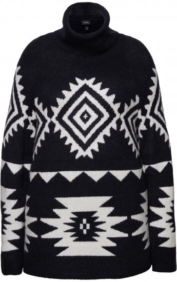 Ulla Popken Aztec-Inspired Long Sleeve Turtleneck Sweater Navy - Hoodies & Sweatshirts - 