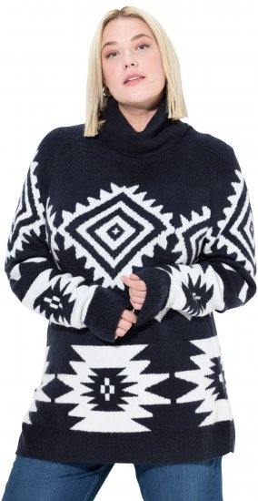 Ulla Popken Aztec-Inspired Long Sleeve Turtleneck Sweater Navy - Hoodies & Sweatshirts - 