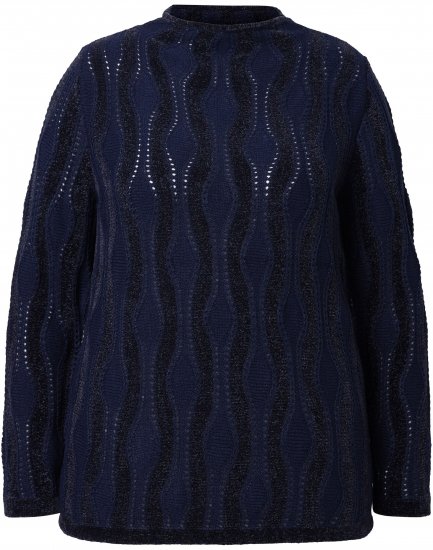 Ulla Popken Openwork Chenille Sweater Navy - Hoodies & Sweatshirts - 